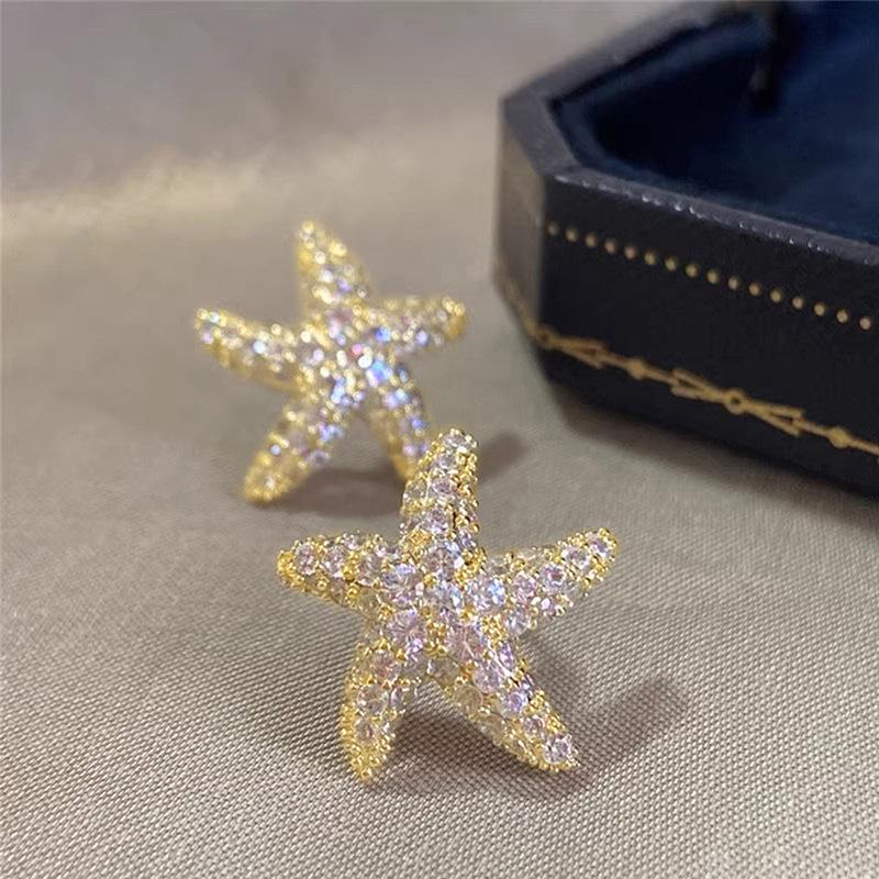 European and American Starfish Micro Inlaid Zircon Earrings Vacation Beach Fashion Leisure Temperament Unique Ins Style Zircon
