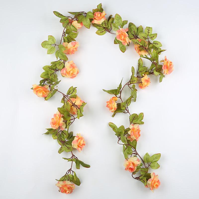 Rose Vine Leaf Indoor Soft Decoration Ceiling Water Pipe Decoration Blocking Plastic Fake Flower Hanging Basket Vine
