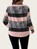 European American Women's Plus Size V-Neck Stripe Print Long Sleeve Top - Spring/Autumn