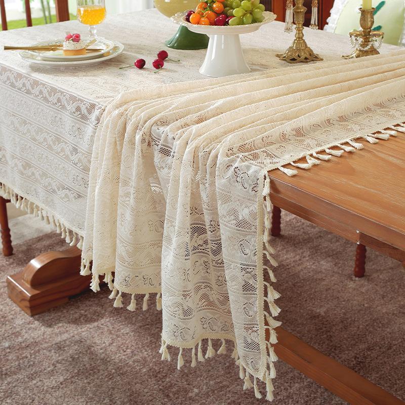 Hot-Selling French Lace Tablecloth New Products For Solid Color Rectangular Atmosphere Decoration Hollow High-End Light Luxury