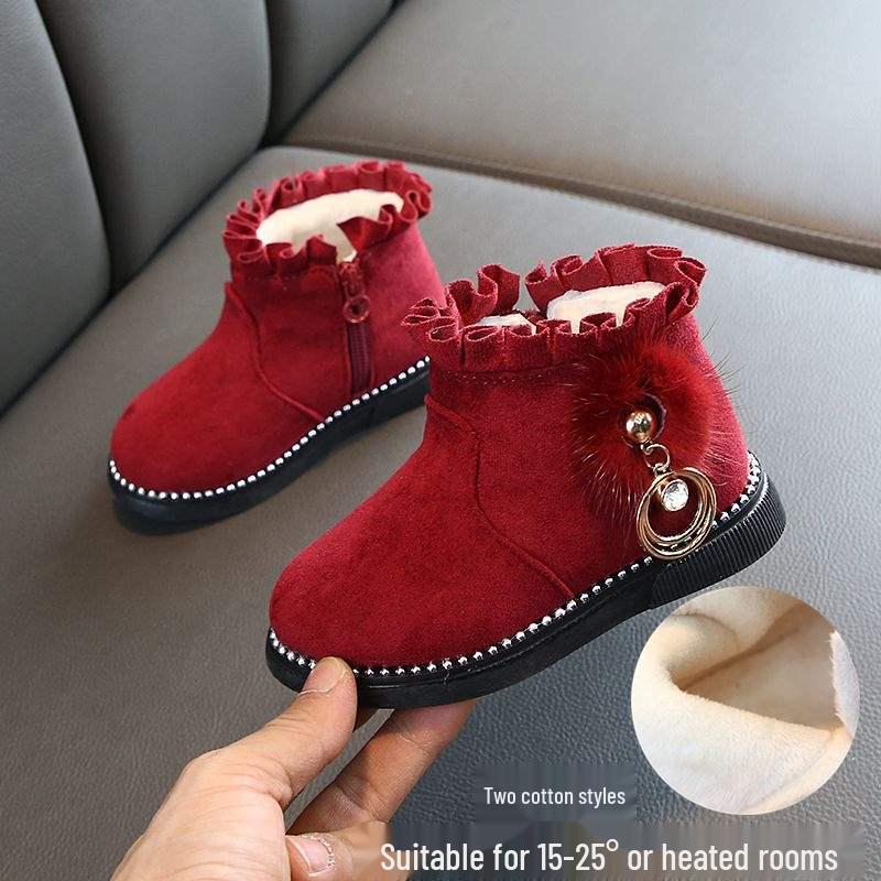 Stylish Winter Snow Boots for Girls Aged 1-6 - Plush, Thickened Martin Princess Boots