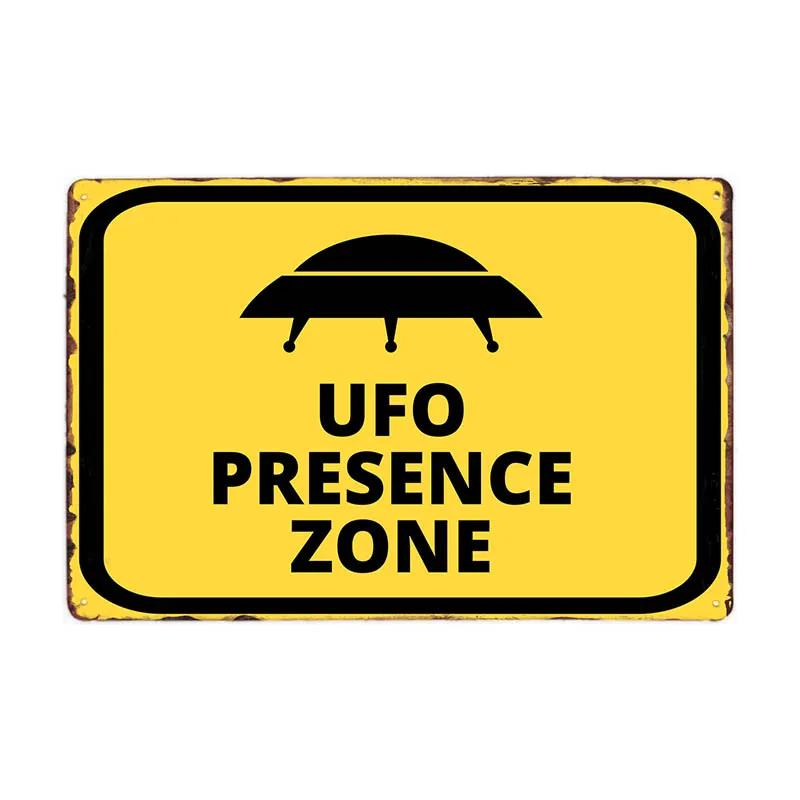 DORA Tin Sign Warning Area Metal Tin Sign UFO Vintage Wall Plaques Art Poster Decoration Painting Home Decor Xcm