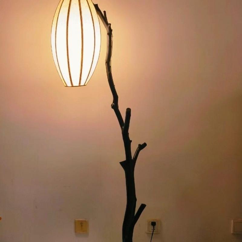Teahouse Study Atmosphere Wabi-sabi Lantern Floor Lamp with Retro Branch Design