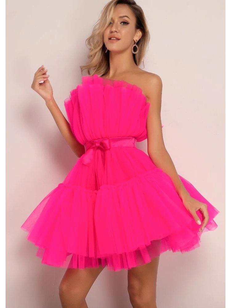 

WT2025 Элегантное платье из сетчатого тюля с бантом Extra Large розы красного