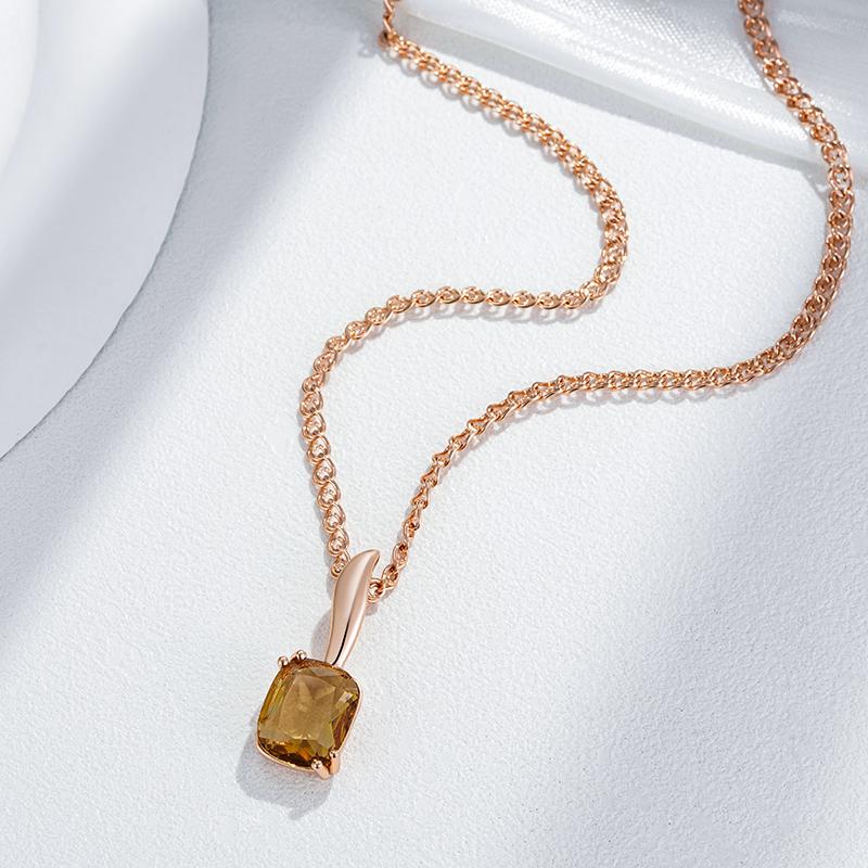 Square Brown Natural Zircon Pendant Necklace For Women Simple  Rose Gold Color High Quality Bride Wedding Jewelry