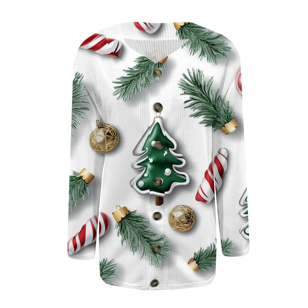 Women's Fashion Print Long Sleeve Knitted Cardigan Button Up Jacket
