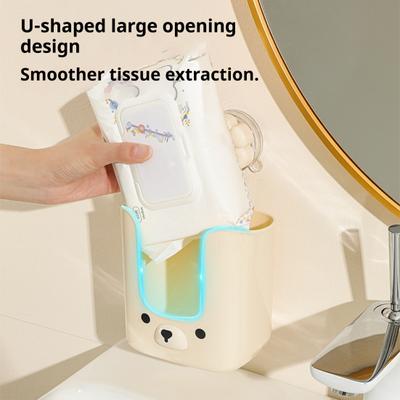 Storage Box with Vacuum Suction Cup Wet Tissue Holder Hygienic Wipe Holder Cute Bear Shape Kitchen Bathroom Organizer