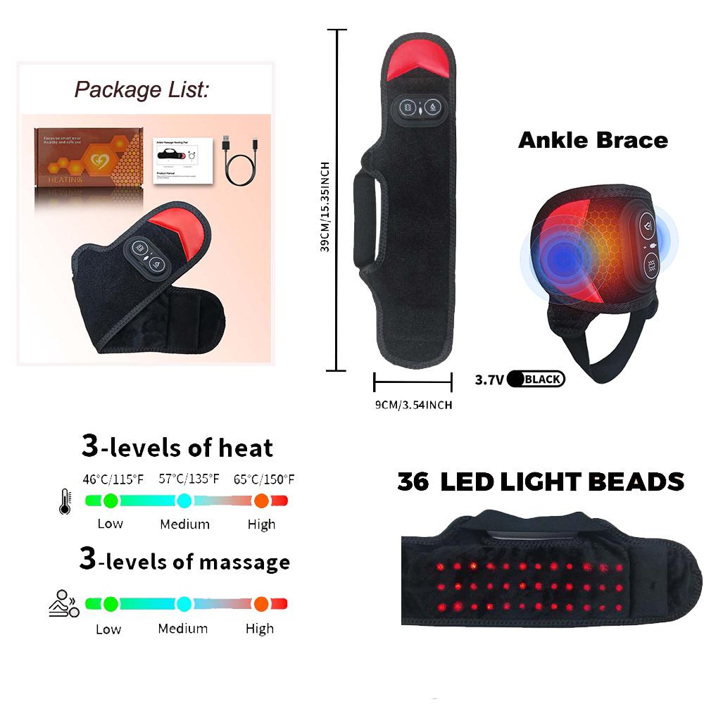 36PCS 660/850nm Red Light Ankle Wrap Rechargeable Heat & Vibration Foot Massager LED Heating Pad Cordless Ankleband Brace Belt
