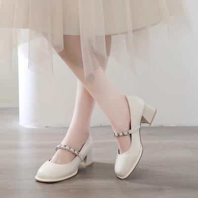 Metal Buckle One Strap Square Heel Single Shoes New Round Toe Shallow Mouth Mary Jane Shoes for Autumn