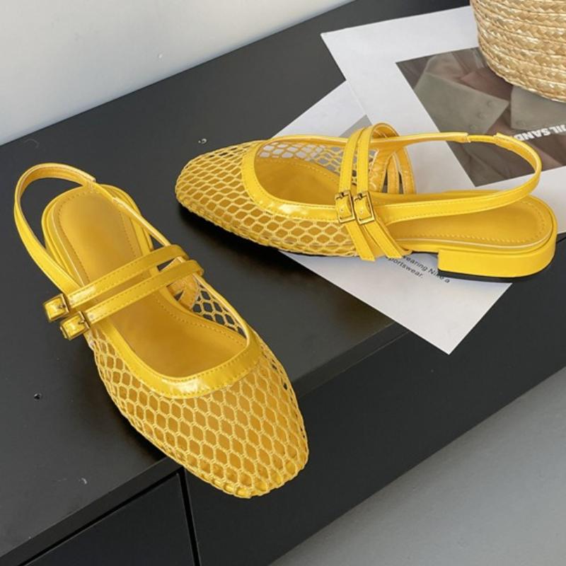 Fashion Sexy Mesh Shallow Women Sandals Fashion Buckle Narrow Band Hollow Slide Sandals Summer Comfort 42 43 Large Size Mary Jane Shoes