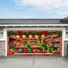 2D flat 1pc Santa Claus and Elves Workshop garage door banner - Holiday Christmas scene with train, holiday decoration