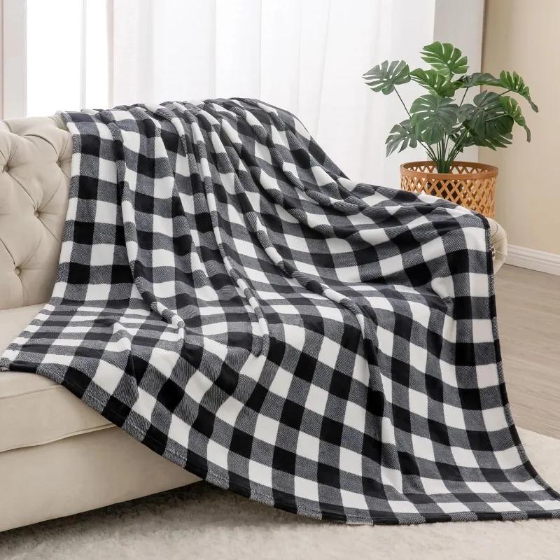 1PC Blanket for Couch Sofa Bed Plaid Decor Black White Checkered Blanket Cozy Fuzzy Soft Lightweight Warm Blankets  All Seasons