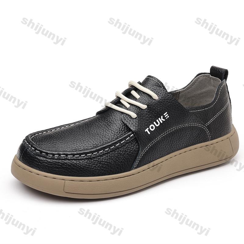 Fashion Men's Leather Shoes 2025 Autumn Fashion Lace Up Breathable Outdoor Casual Flats Lightweight Comfortable Non Slip Luxury Loafers
