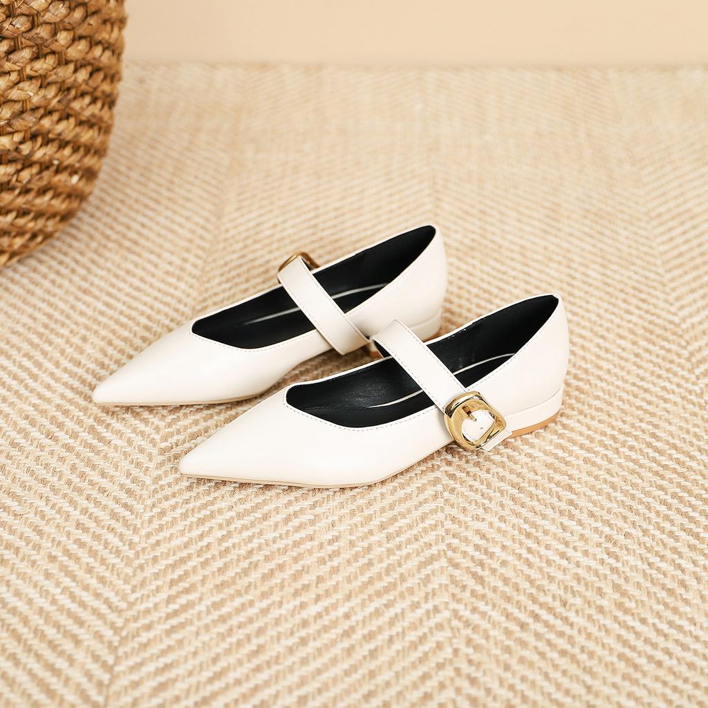 2008-8 Niche Fashion Flat Mary Jane Shoes Single Shoes New Xiaoxiangfeng One-word Buckle Pointed Bottom Heel Single Shoes