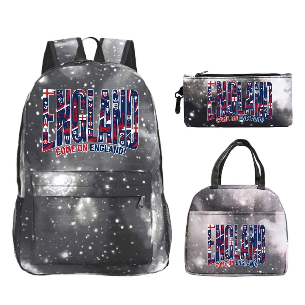 Modisches Fußballliebhaber 3-teiliges Set Vintage England USA Buchstaben Druck Lunchtaschen Rucksack 3-teilige Sets Jungen Mädchen Lässiger Rucksack Geschenke
