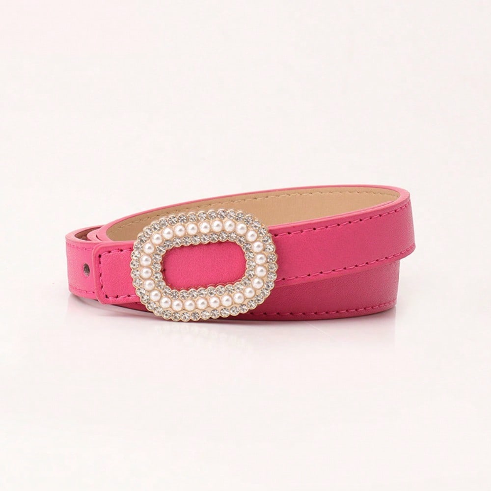 Ceinture Bouton-pression Strass Perle Nouvelle Ceinture Décorative pour Femme Ceinture pour Jean Haut de Gamme pour Femme 103CM rose chaud