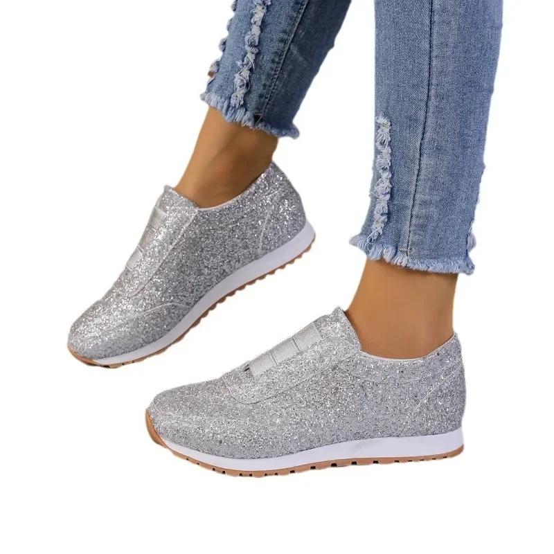 Mode 2024 Herbst Neue Mode Slip-on Damen-Sneaker Gold Silber Trend Sportschuhe Damen Niedrigabsatz Outdoor Freizeit Walking Schuhe