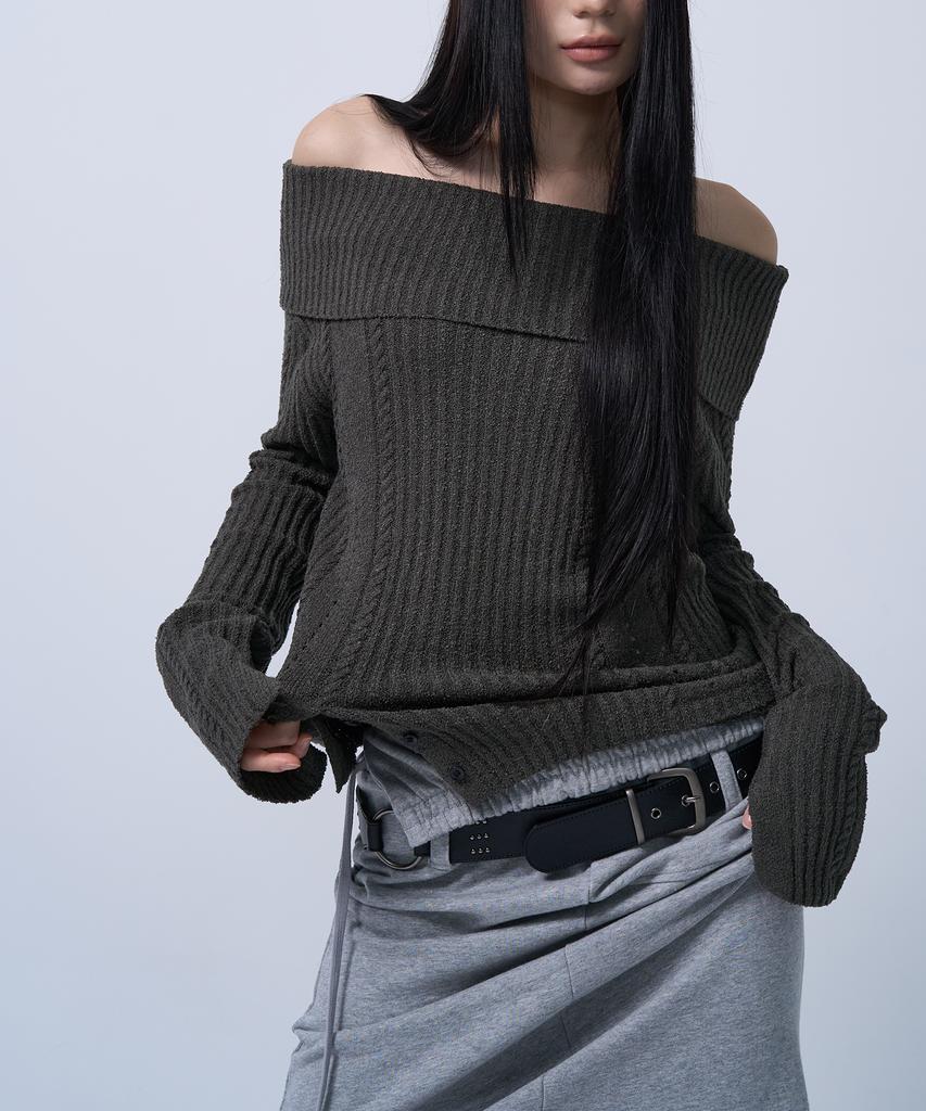 ZIZEMUSEUM Folding Waist Band Maxi Skirt (Melange Gray)
