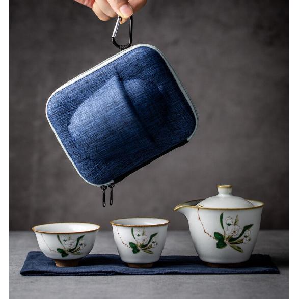 Ru Kiln Quick Tea Cup One Pot Two Cups Portable Ceramic Kung Fu Tea Set Teapot