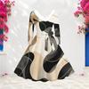 Women Plus Size V Neck Furry Trim Long Sleeve Belted Abstract Print A Line Midi Dress