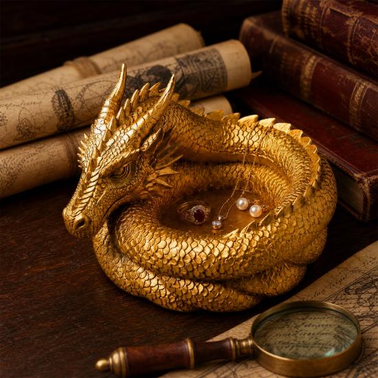 3D-gedrucktes Drachen-Aufbewahrungsfach, Dekorative Schlüsselablage mit Gothic-Fantasy-Design für Ringe, Schlüssel, Münzen, Schmuck, Schreibtisch-Organizer-Tablett für Homeoffice