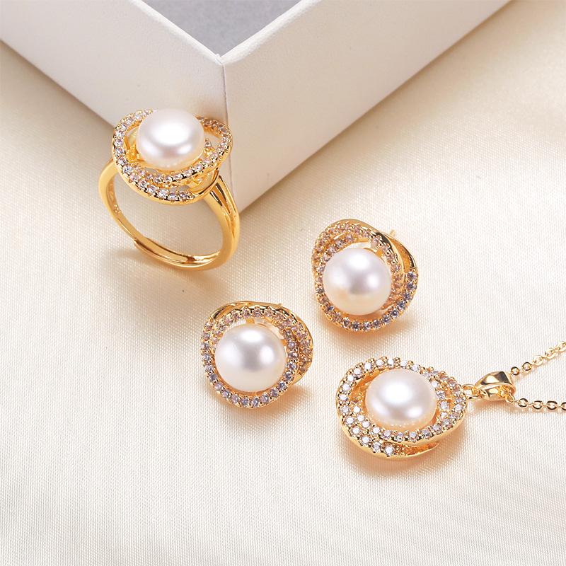 Pearl Necklace and Earrings Set with Freshwater Semi-round Pearls