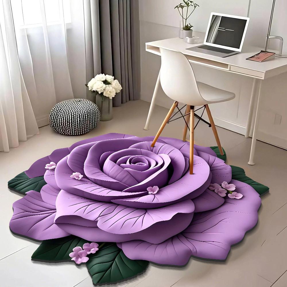 

Гостиная дома 3d трехмерный напольный коврик цветочный напольный коврик кристальный бархатный ковер круглый домашний лепестки пиона коврик особой формы Diameter 80cm бежевый