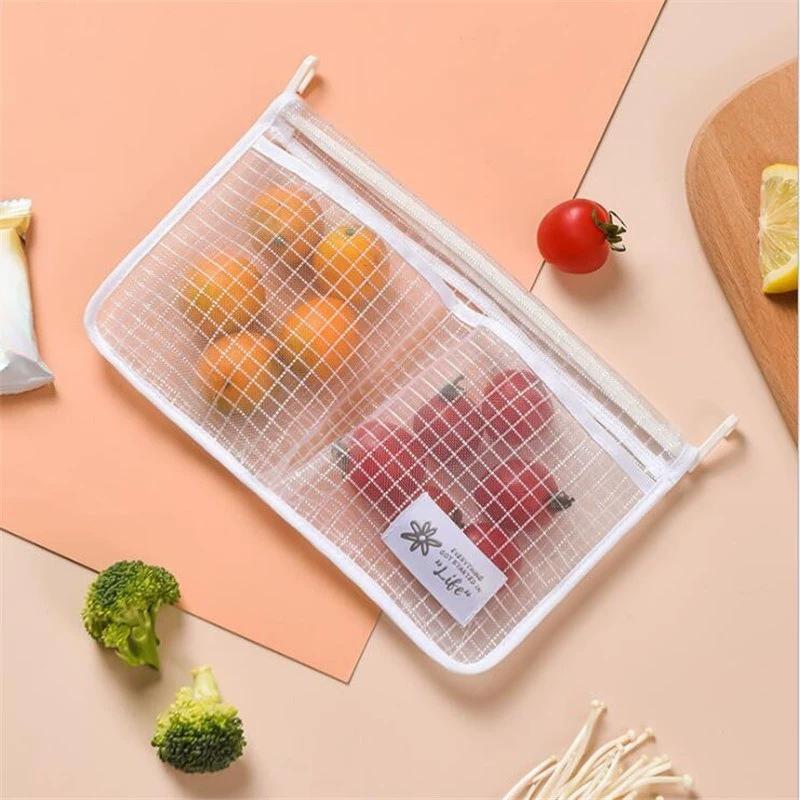 Refrigerator Storage Net Bag Double Compartment Hanging Mesh Organizer for Sauce Packets Spices Kitchen Pantry Organization