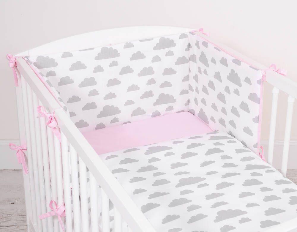 Double-sided 2-piece cotton children's bedding set - gray/pink clouds