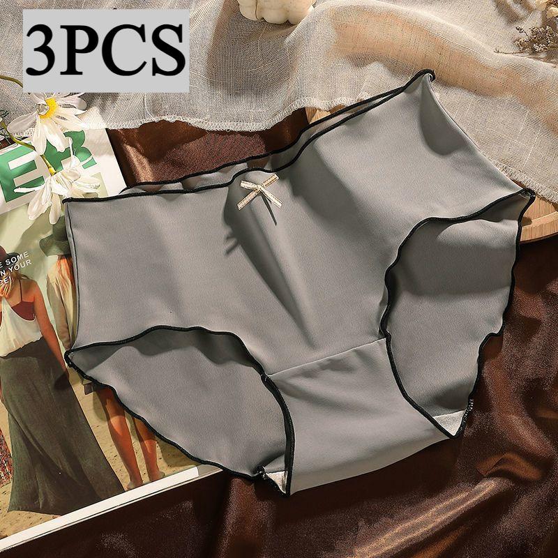 3 Stück/Los Unterwäsche mit mittlerer Taille Leicht Eis-Seide Nicht eng Hautfreundlich Schritt aus reiner Baumwolle Damen Dreiecksslips