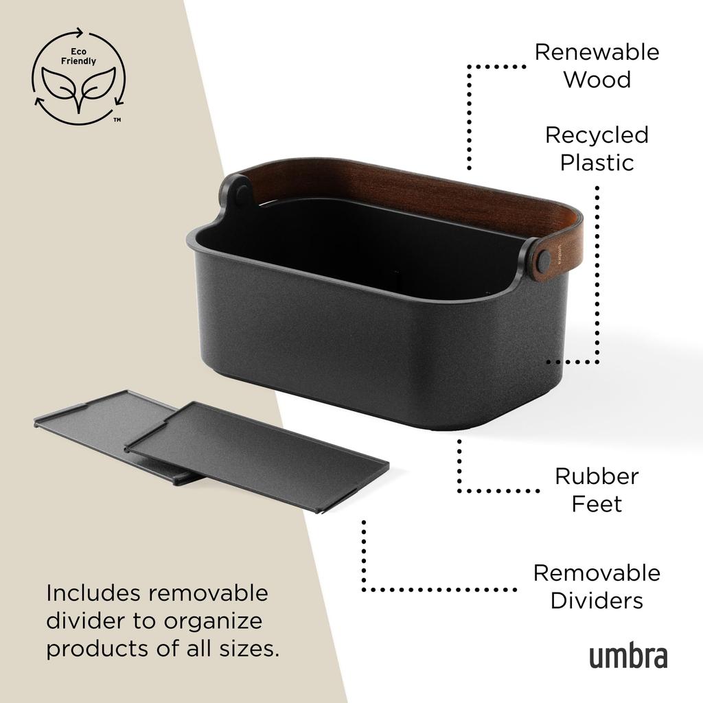 Official Umbra Bellwood Stackable Bin, 28x17cm, Black/Walnut