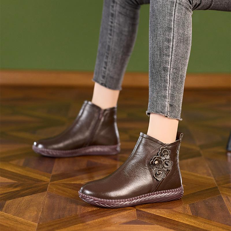 

Первый слой коровьей кожи осенне-зимний бархат женские цветочные на мягкой подошве короткие ботинки женские повседневные снежные хлопковые туфли женские 40