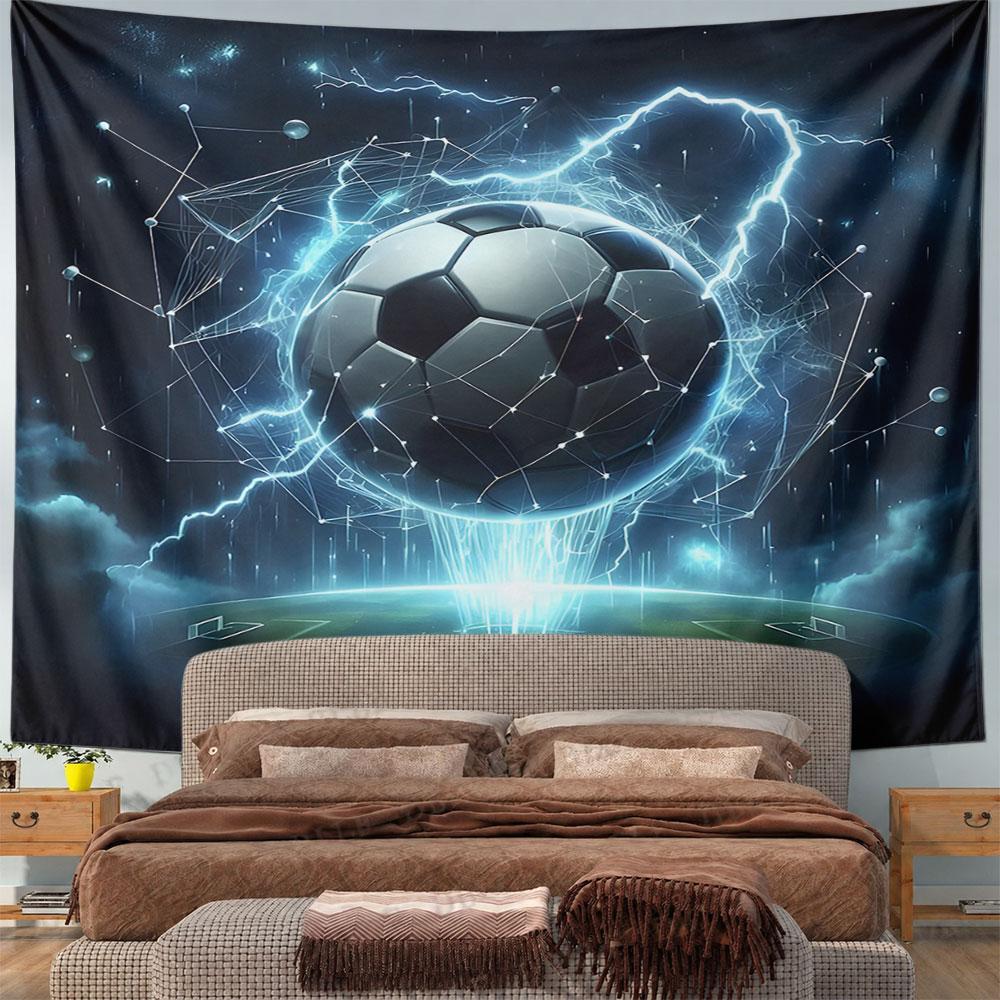 "Glowing Soccer Ball with Lightning Art" Pattern Wall Hanging Tapestry Decorative Tapestry Home Decor for Bedroom and Living Room