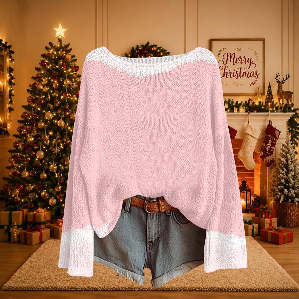 Women's Christmas Print Lightweight Sweater Casual Long Sleeve Knit Pullover for Holiday Wear