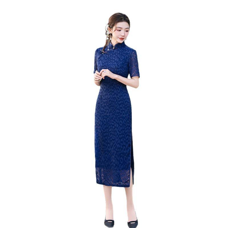 Red cheongsam skirt new improved young temperament spring and summer flower-cut long short-sleeved cheongsam