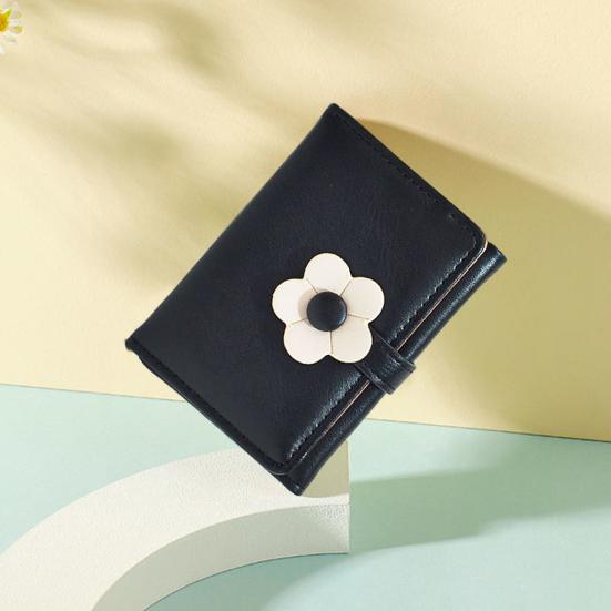 Damen-Geldbörse, luxuriöses Kunstleder, Blumenknopf, dreifach gefaltet, mit mehreren Steckplätzen, Kartenhalter, kurze, schlanke Geldbörse, Geldetui, Tasche, Mädchen-Geschenk