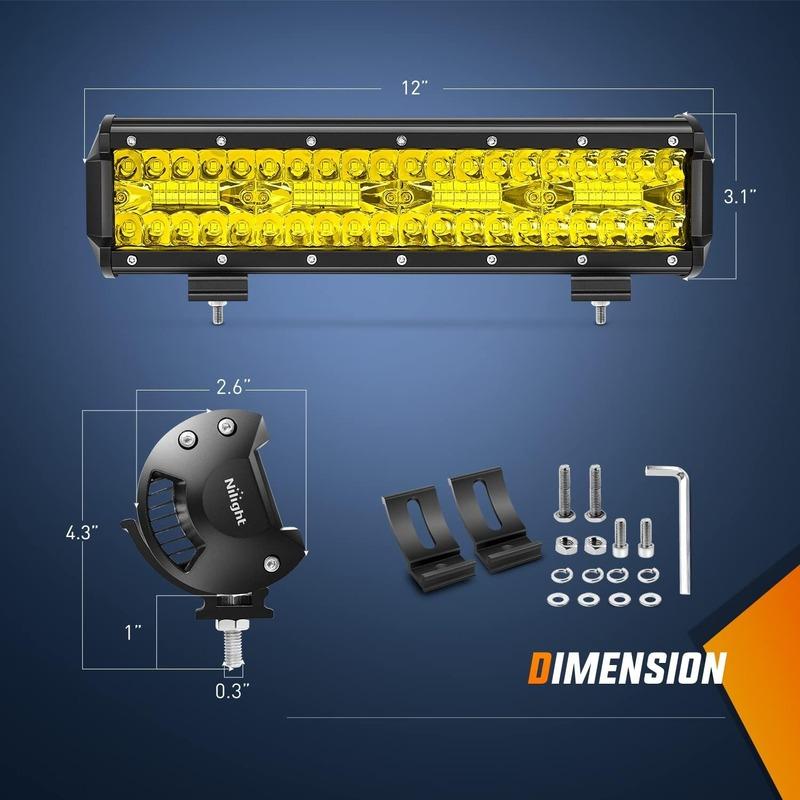 Nilight 12Inch Amber LED Light Bar 240W Triple Row Spot Flood Combo Led Off Road Lights for Truck Car ATV SUV Cabin Boat with 16AWG Wiring Harness