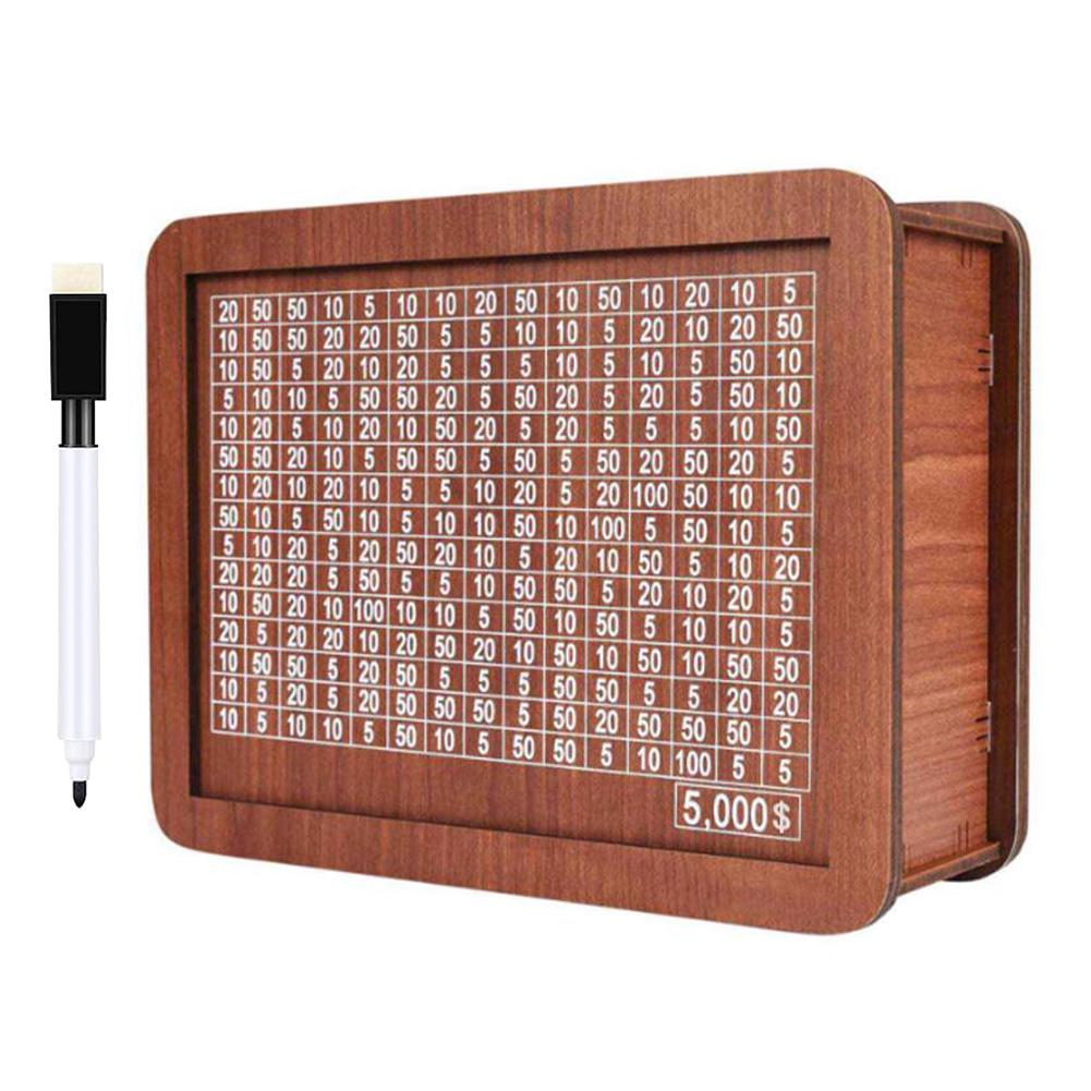 Деревянная копилка со счетчиком Многоразовая копилка Копилка со стираемой ручкой Ретро Копилка Дисплей Портативная коробка для экономии денег 5000 Doller With Pen