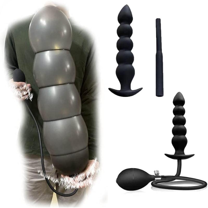 Expansion Diameter 14cm Inflatable Dildo Anal Plug With 5 Beads Built-in Silicone Column Huge Butt Plug Ass Dilator Anal Sex Toy