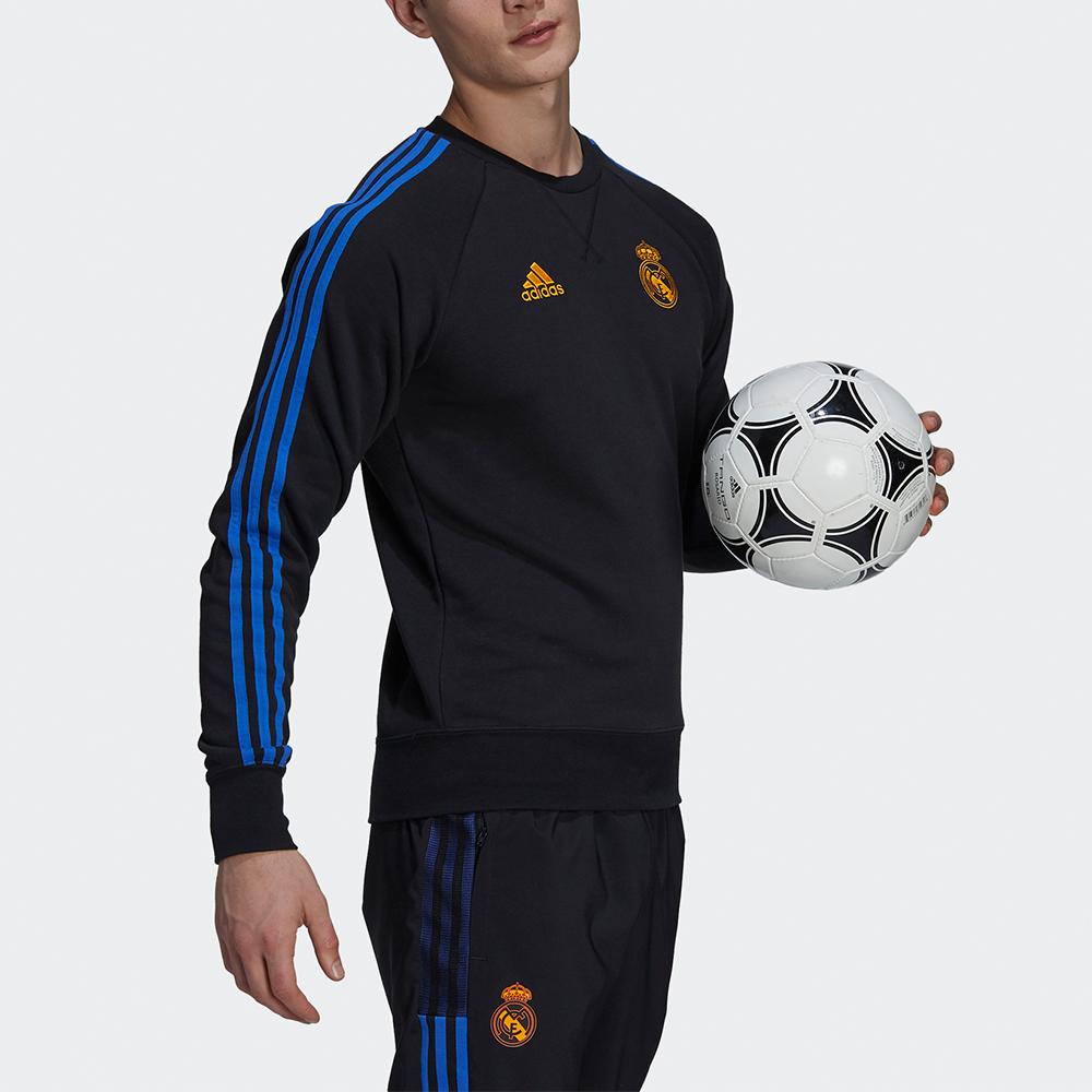 Adidas Real Madrid Crest Soccer Crew Neck Sweatshirt Men Tops Black GU9706