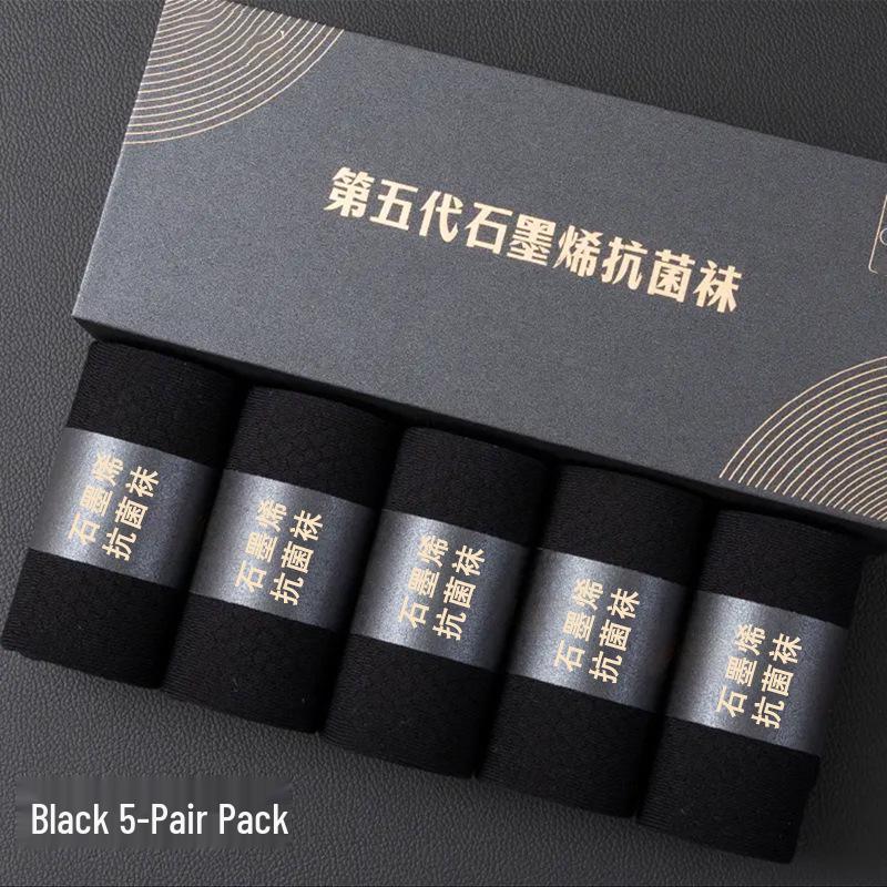 Fifth Generation Graphene-Infused Odor-Resistant Men's Autumn/Winter Antibacterial Cotton Business Socks