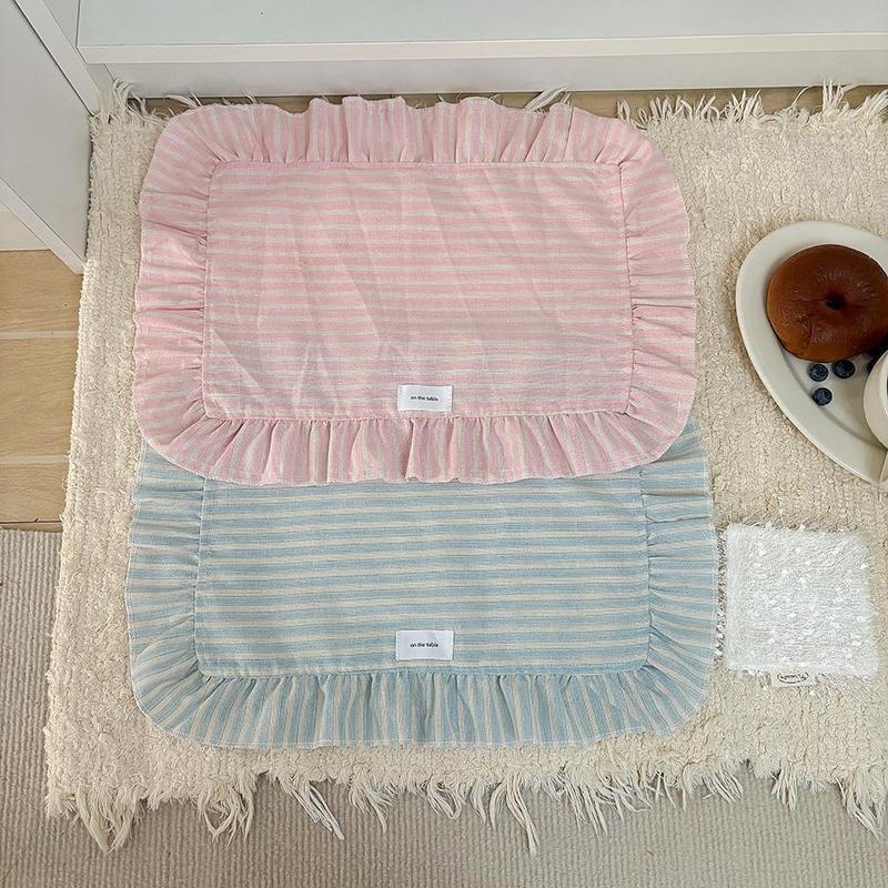 Minimalist Stripe Ruffle Placemat Coffee Table Mat, Baking Food Photography Napkin Home Desktop Decoration&
