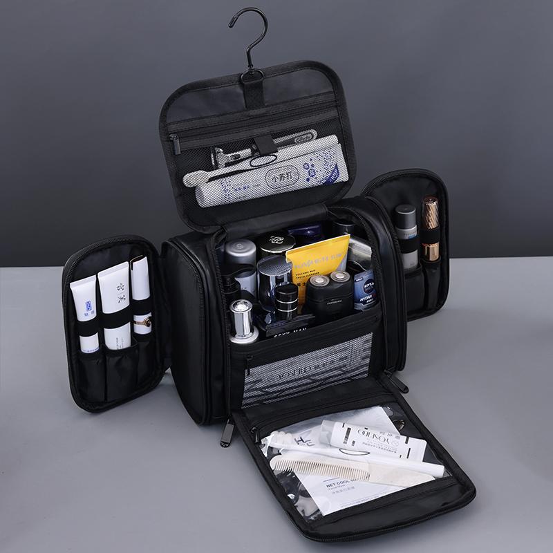 PU Leather Toiletry Washing Tool Storage Bag with Hook Portable Cosmetic Bag Wet and Dry Separation Travel Makeup Pouch