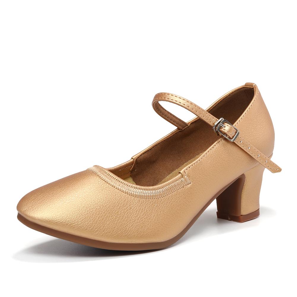 LeatherModern Dance Shoes Women Soft Sole Latin Ballroom Standard Dancing Shoes 5CM Square Heel