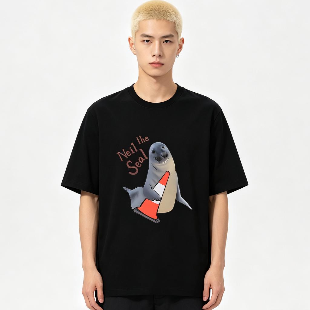 2026 Hot Sale Neil The Seal Unisex Oversized Cotton Tshirt Cartoon Print Trendy Clothing Y2k Gothic Cotton Oversized Tshirts