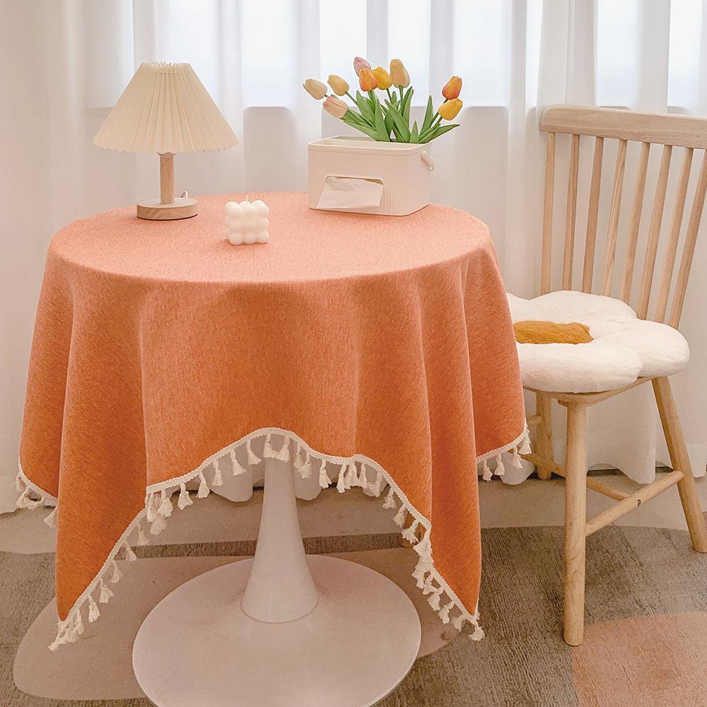High-End Light Luxury Fabric Cotton And Linen Fringed Japanese Round Table Dining Table Tablecloth Long Tablecloth