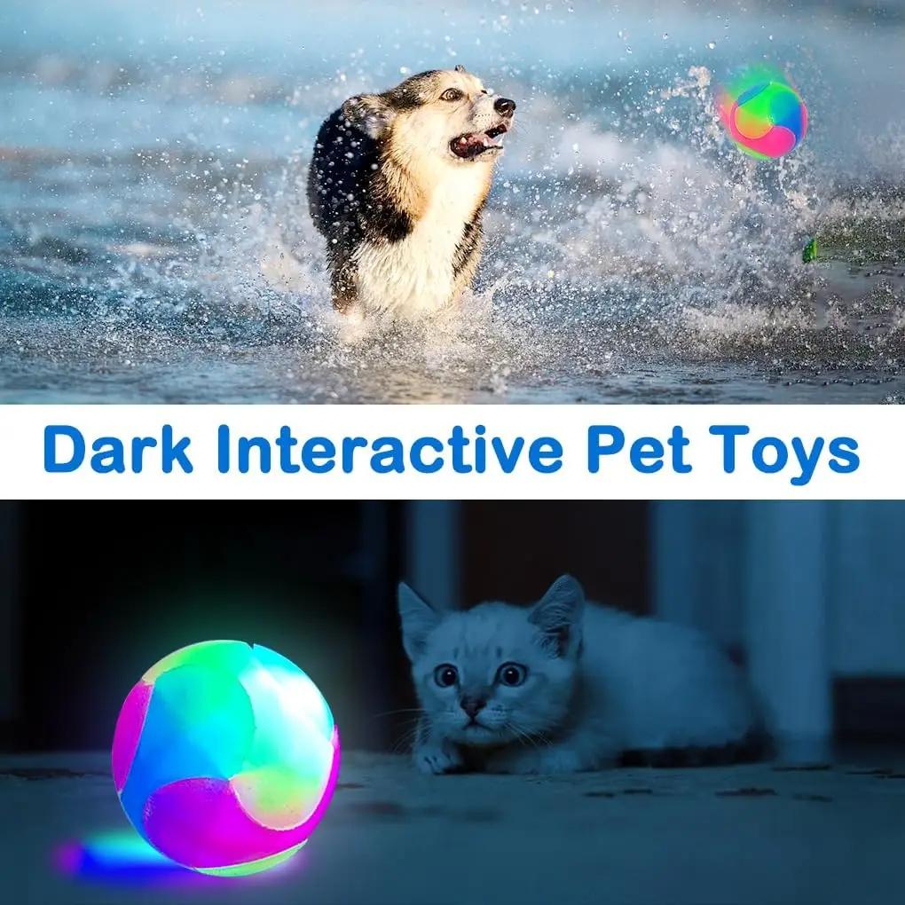 LED Glowing Ball Dog Toy Molar Ball Balls Flashing Elastic Ball Pet Color Light Ball Interactive Toys For Puppy Cats Dog
