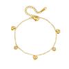 Gold Plated CZ Heart Round Charm Bracelet, Dainty Adjustable Cable Chain for Women, Cute Daily Jewelry