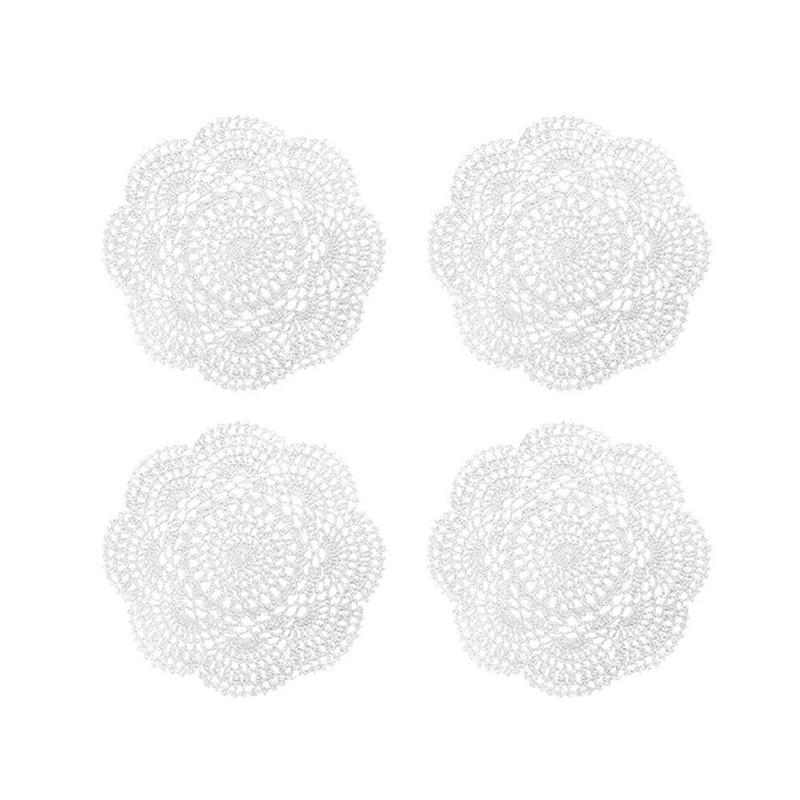 4Piece 8.6 Inch Doilies Crochet Round Lace Doily Handmade Placemats Cotton Crocheted Coasters (Beige)