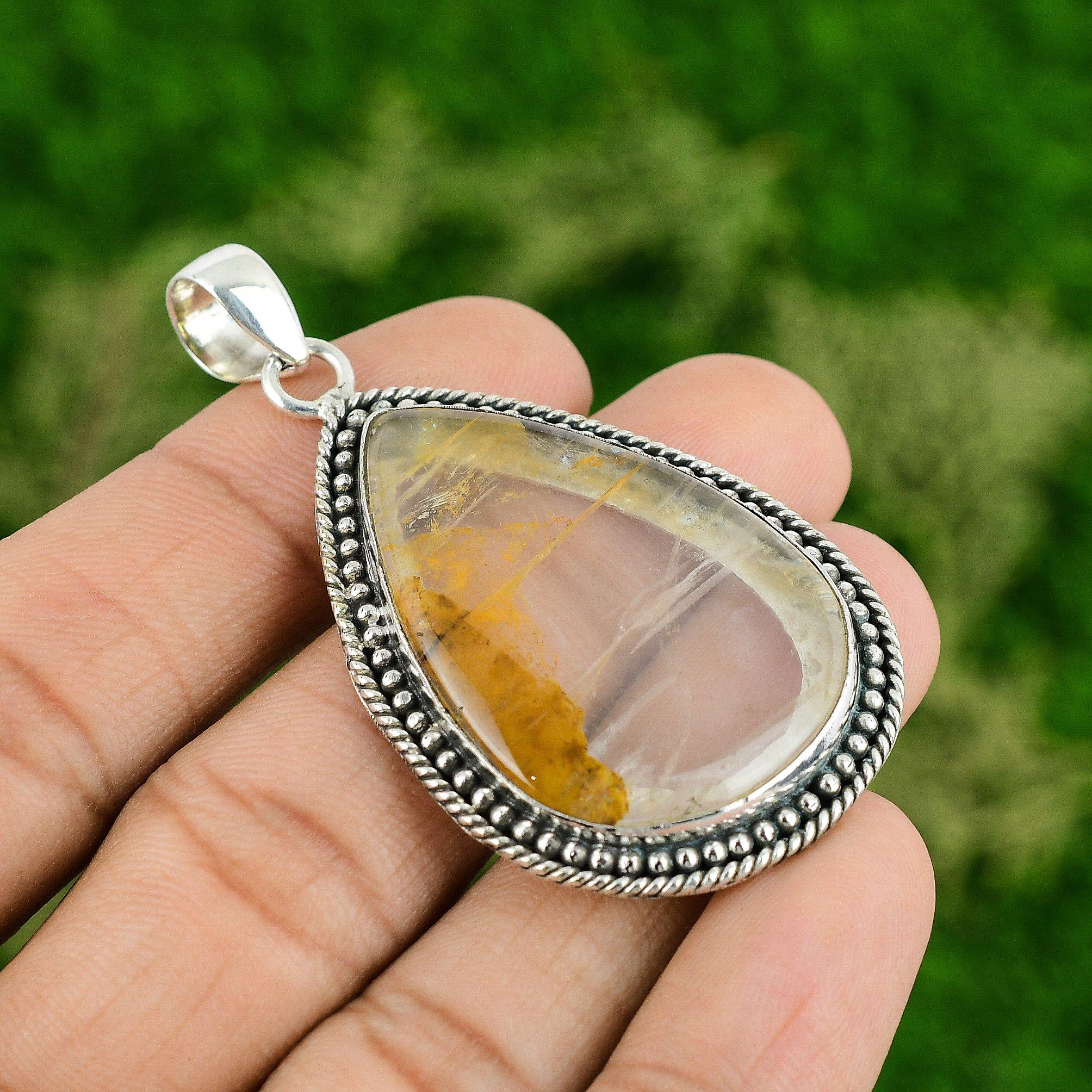 

Daughters Day Deal Pear Natural Polka Dot Agate Sterling Silver Pendant Jewelry